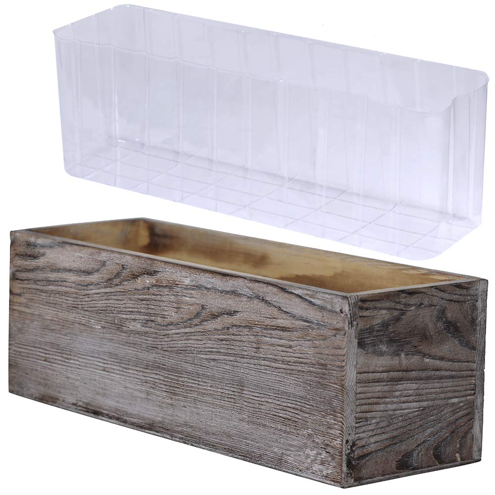 Windiy 1 Pcs Wood Planter Box Rectangle Whitewashed Wooden Rectangular Planter with Inner Plastic Box - 11.5" L x 3.75" W x 3.75" H Floral Natural Centerpieces Rustic Wedding Decoration