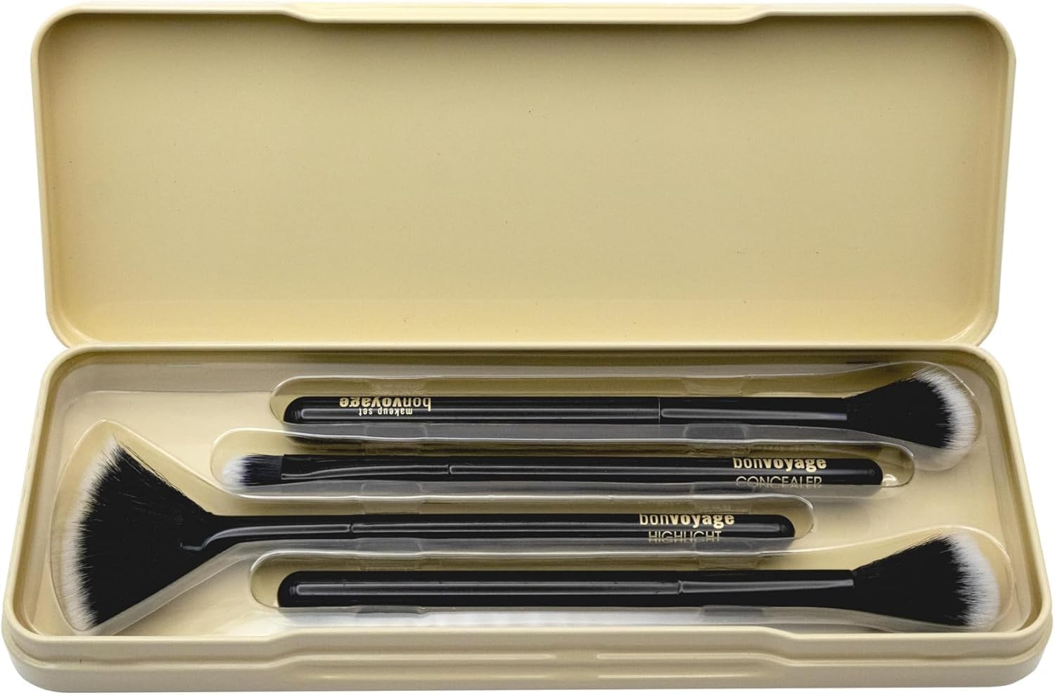 bonvoyage Necessities Mixing is My Cardio, 4-Piece Brush Set for Face Make-up, Consists of Contour, Concealer, Highlighter and Powder Brushes for Clean Make-up Utility