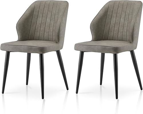 TUKAILAi Juego de 2 sillas de comedor modernas, sillas de cocina tapizadas de piel sintética con respaldo curvado y patas de metal, cómodas sillas