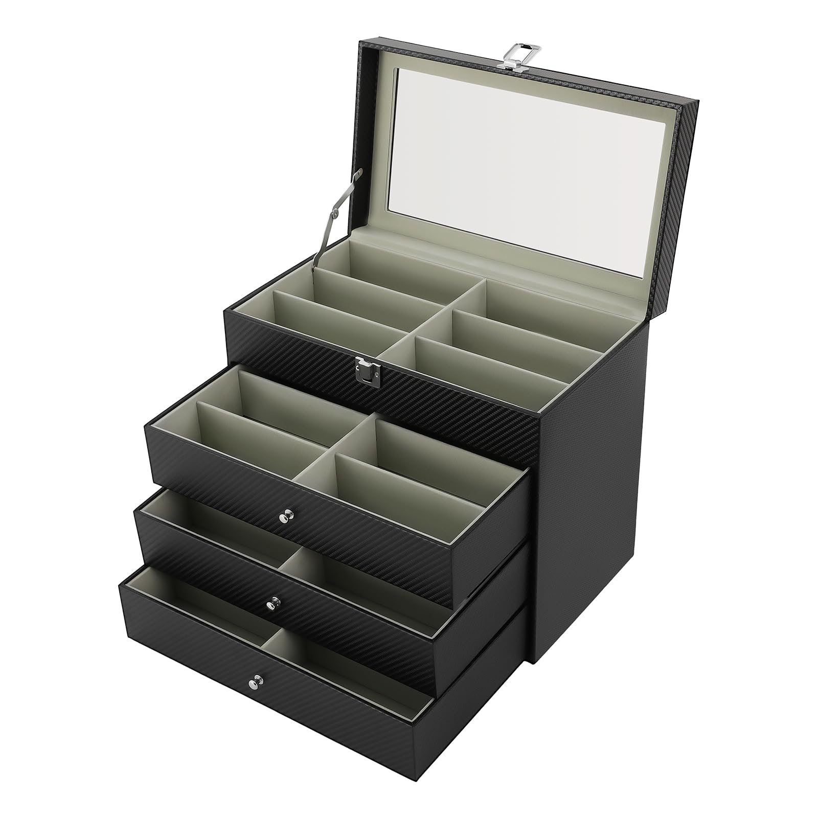 Caja de almacenamiento para gafas, caja organizadora de gafas, caja de joyería, caja de piel sintética con tapa de cristal, caja de almacenamiento para gafas de sol, regalo para relojes y pulseras