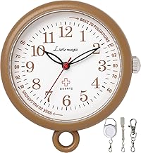 【リトルマジック】B級 (34mm 文字盤ブラウン 樹脂) ナースウォッチ 3種のチェーン 蓄光 3気圧防水 逆さ文字盤 時計 クリップ キーホルダー チェーン リール 日本製クォーツ 懐中時計 看護師 時計 (34ｍｍ ブラウン（樹脂製）)