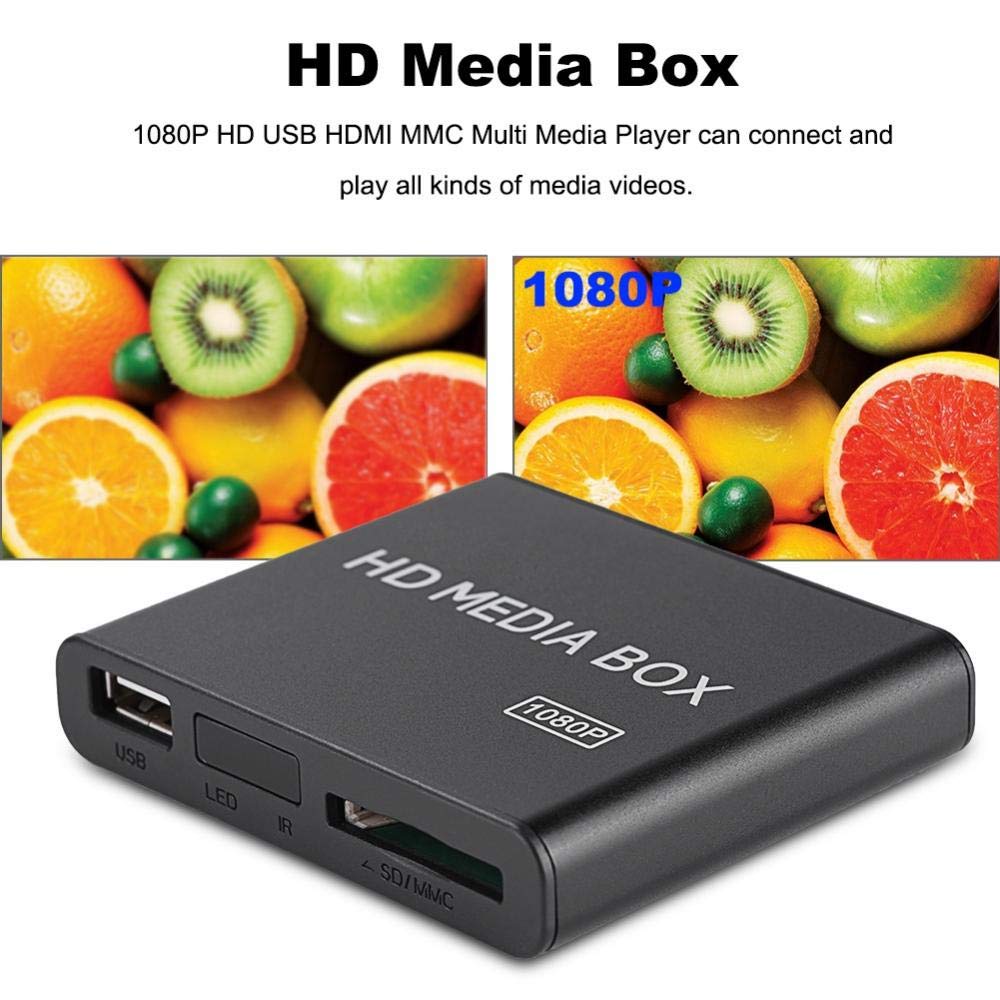 Mugast Mini Media Player Box, Lettore Multimediale Video Full HD 1080P con Telecomando, Supporto USB Mobile Hard Disk MMC RMVB MP3 AVI MKV(EU Plug)