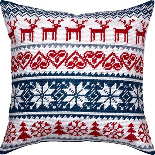 Brvsk Winter Embroidery Kit for Adults and Beginners — Christmas Deer Pattern 16??×?16? with Clear, Precise Printed Design on Cotton Canvas; Includes 2 Needles, Yarn, and Easy-Read Chart