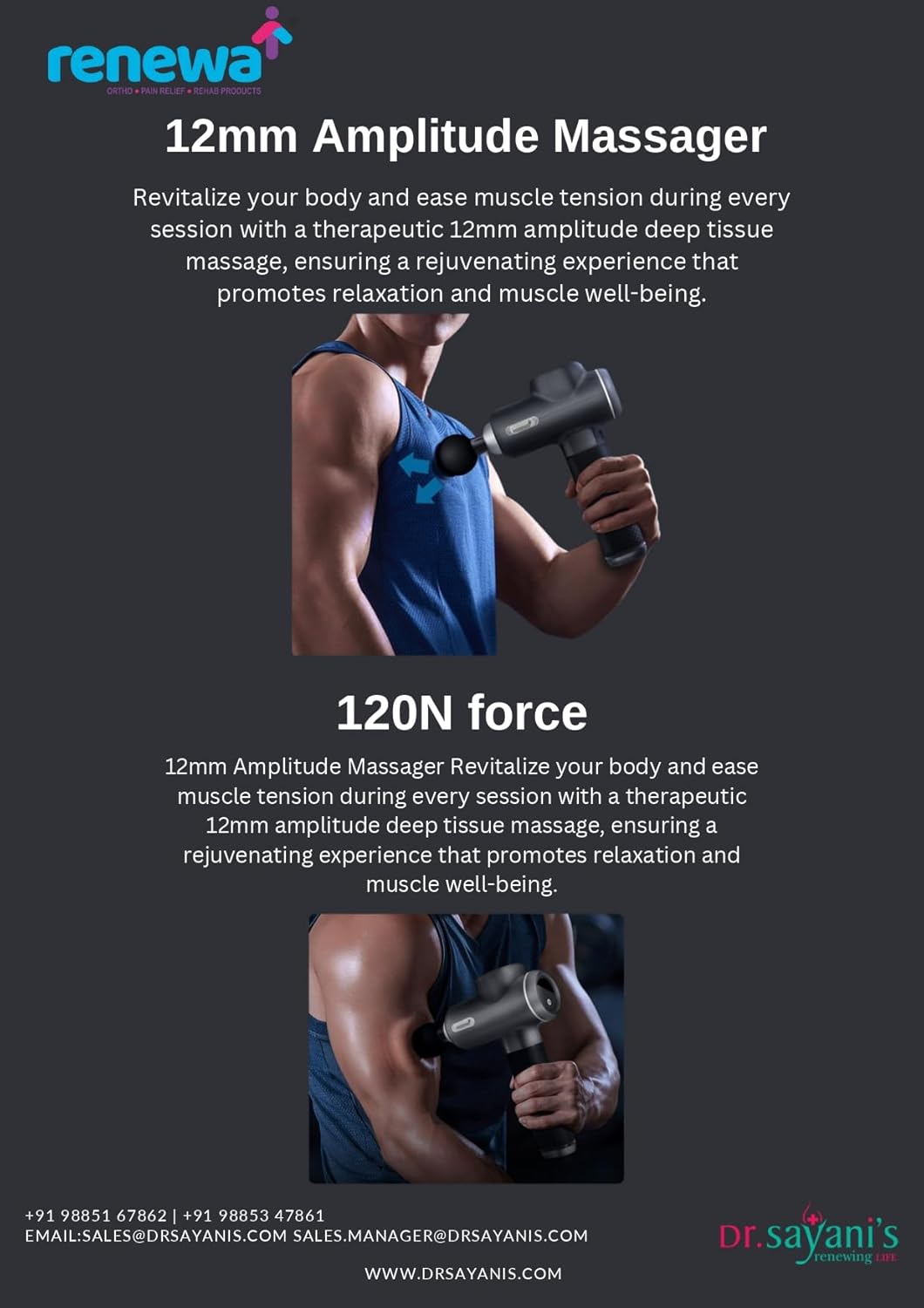 Renewa Massage Gun Deep Tissue Muscle Relax Pro, Powerful Portable Gun Massage 12mm Amplitude, 120N Force, Deep Tissue Body Massage Machine for Full Body Pain Relief Renewa Massage Gun Deep Tissue Muscle Relax Pro, Powerful Portable Gun Massage 12mm Amplitude, 120N Force, Deep Tissue Body Massage Machine for Full Body Pain Relief
