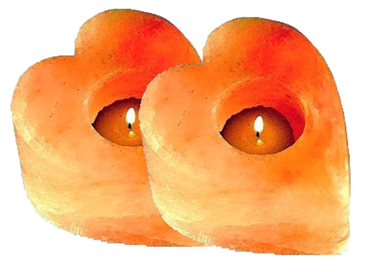 Klass Home Collection Pink Klass Home Heart Shape 2 X Set Candle Holders, Tea Light Candle Holders, Himalayan Salt Candle Holder - Glowing Air Purifier Natural Tea Light Candle Holders | Crystal Candle Holders