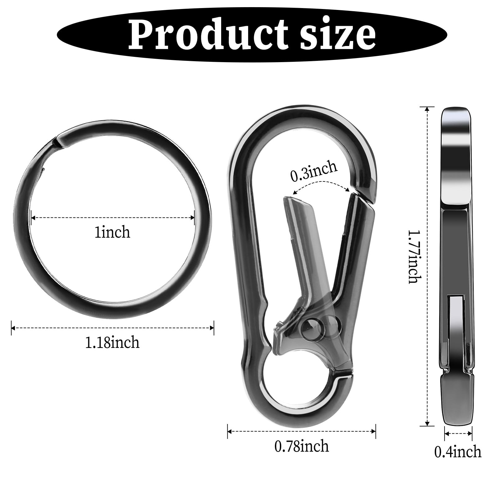 Dimeho 4Pcs Key Ring Chain Holder Metal Clip Spring Snap Hook Paracord Hanging Clips for Camera Strap Flashlight Car Keys/Purse Organizer