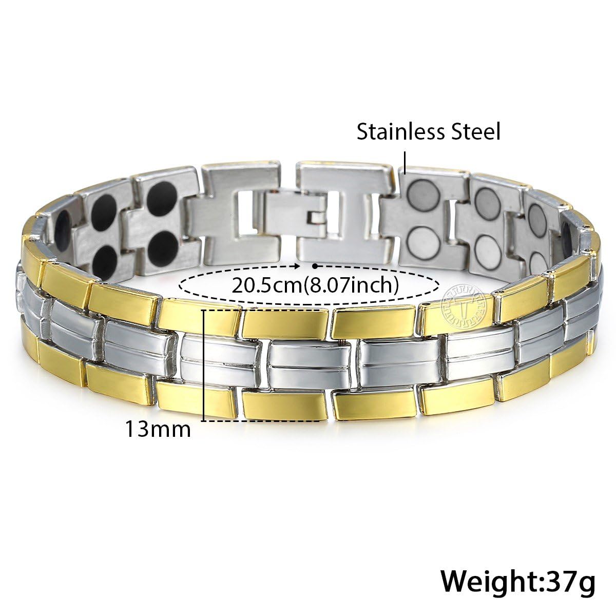 Bracelet magnétique en Acier Inoxydable pour Femme avec flèche Doré Argenté 13 mm