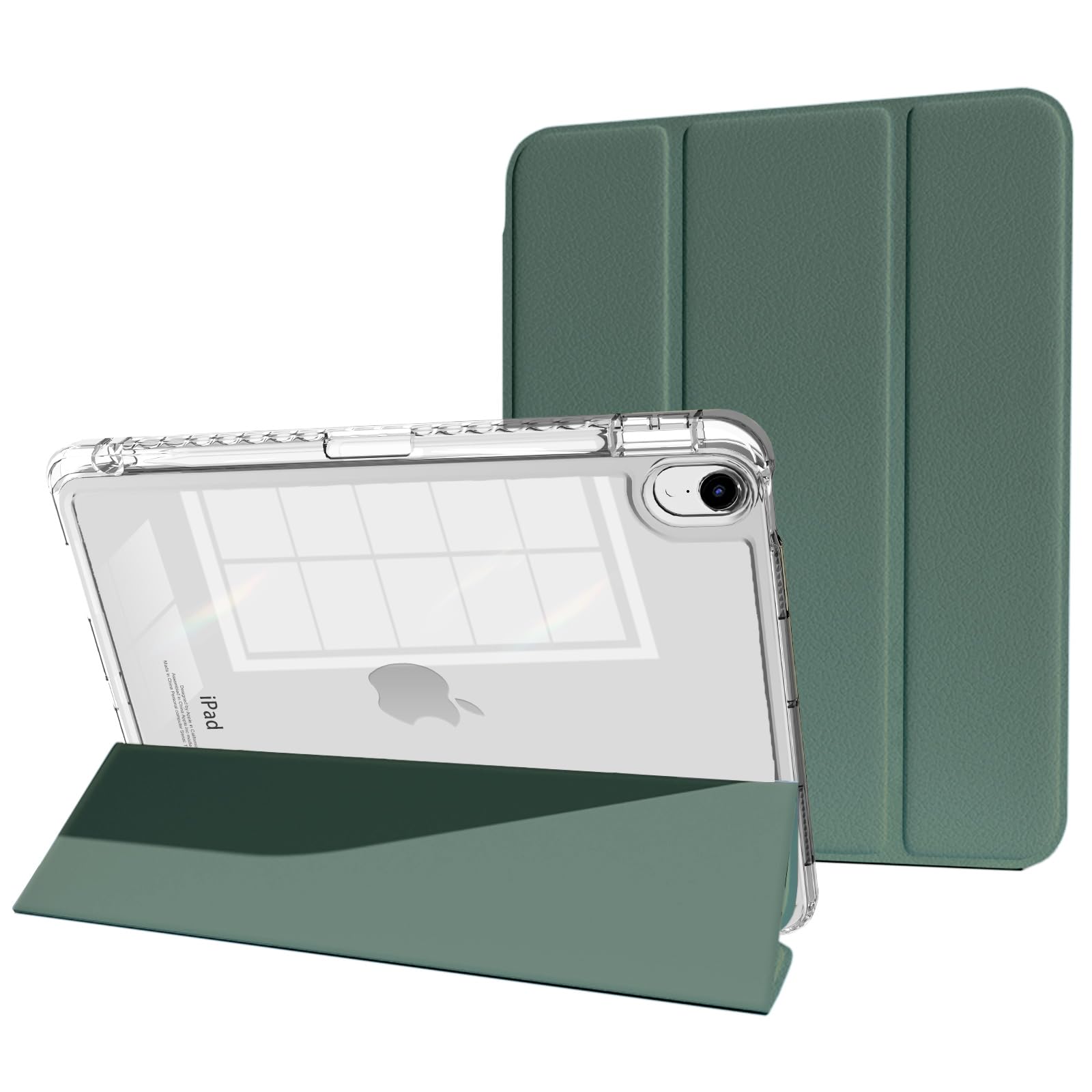 MYGROO for iPad Air 11 inch case 2024/2025 M3/2 with Pencil Holder, Air5th case, Slim Smart Cover with Clear Shell for iPad Air7,Support Wireless iPad Pencil Charging,Midnight Green