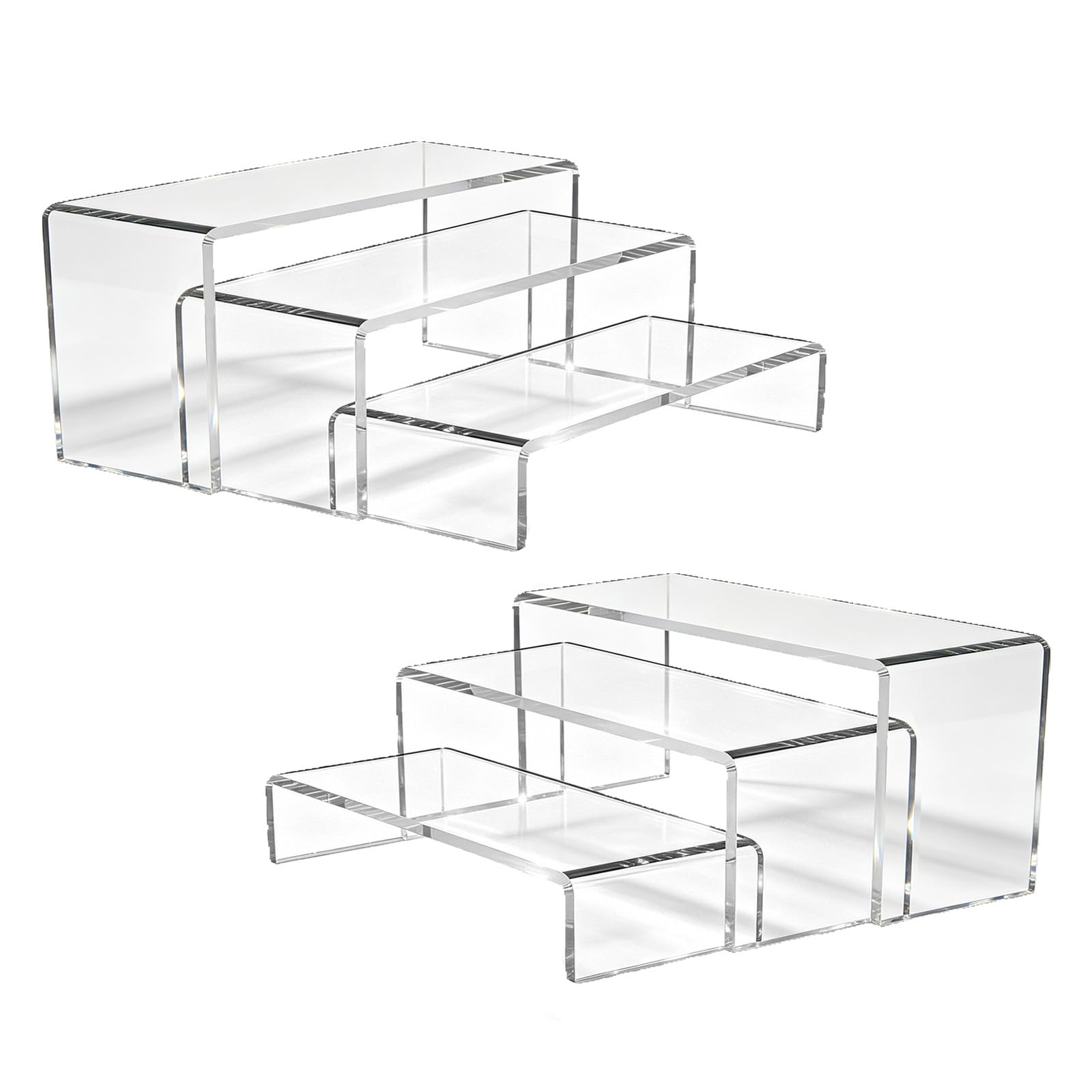 YFXREIL 6Pcs Large Acrylic Risers, Clear Rectangular Tiered Display Stand, Tabletop Display Riser Shelf for Collectibles Jewelry Pop Figures Toys Cupcake Dessert Decorations