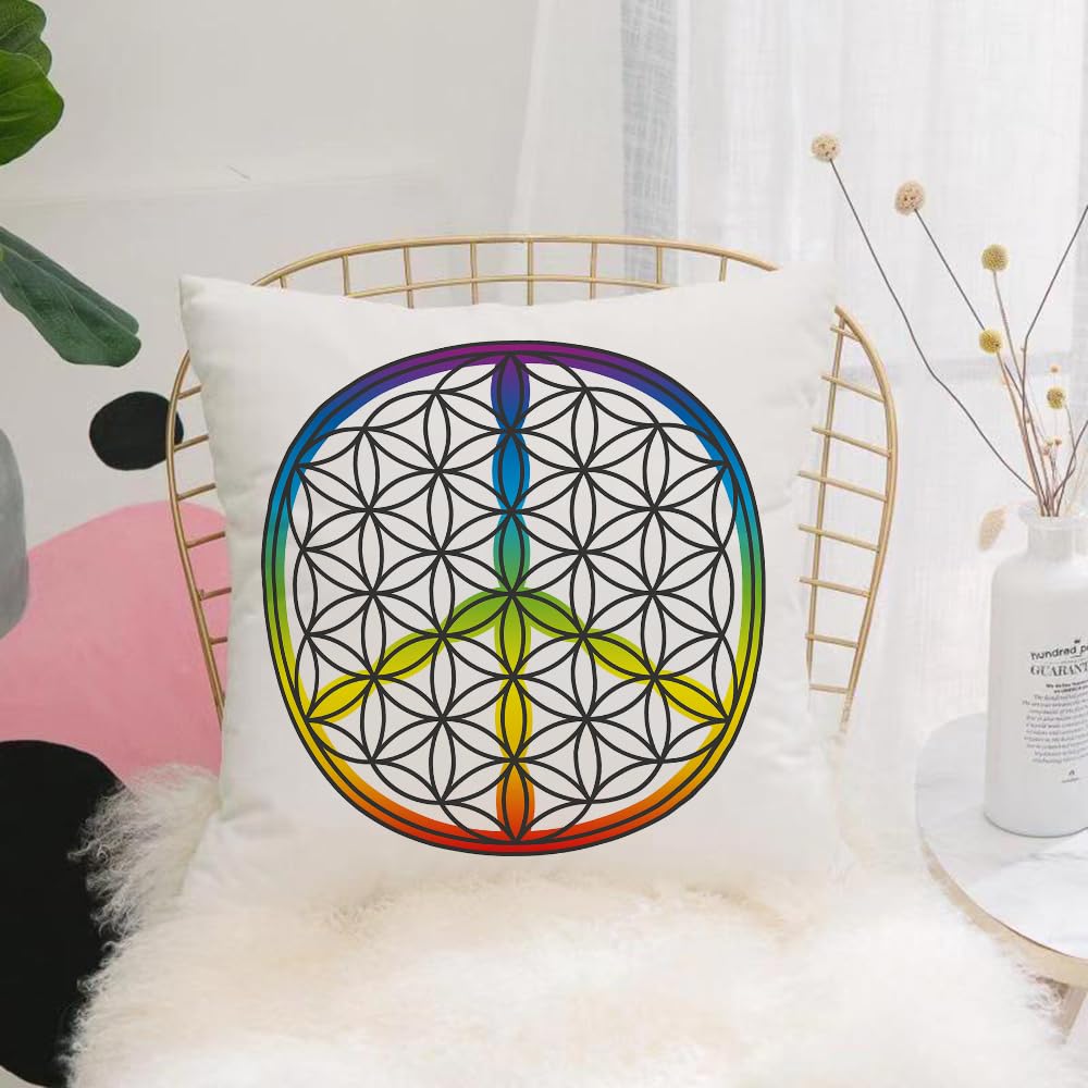HYOSXW Cushion Cover,Throw Pillow Case Home Decorative for Living Room Bedroom Sofa Chair 16X16 Inch,Flower of life and peace sign combined into one symbol. Isolated vector illustr,Pillowcase 40X40cm