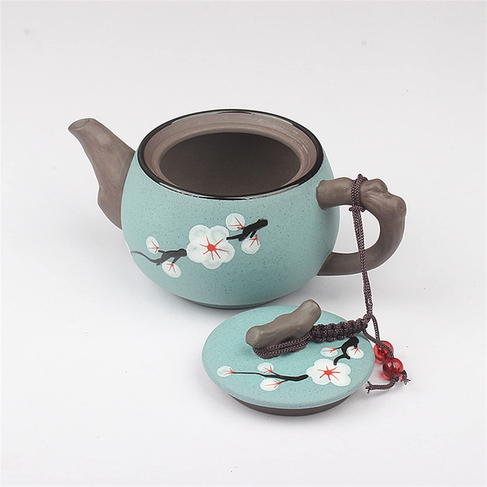 Tetera pequeña de 200 ml con diseño de Ciruela Pintada a Mano, Exquisita Tetera Hecha a Mano, Tetera Sencilla y Elegante de Arena Morada.