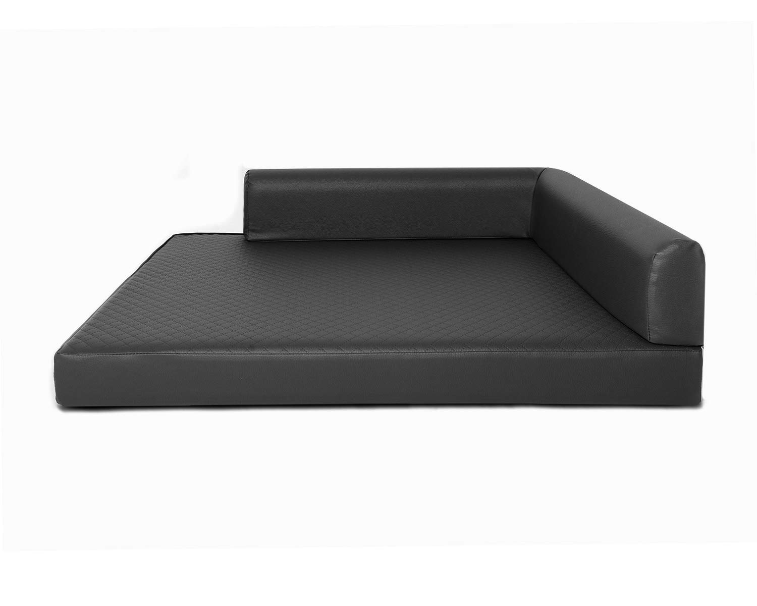 Mayaadi-Home Eck Hundebett Rogo Hundekorb Kunstleder Hundesofa Hundekissen Gestepptes Schwarz L (90x120x10 cm)