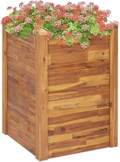 Garden Bed Solid Acacia Wood, Retaining Walls, Galvanized Steel, Gabion Landscape, Welded Wire, Outdoor Patio – 60x60x84cm