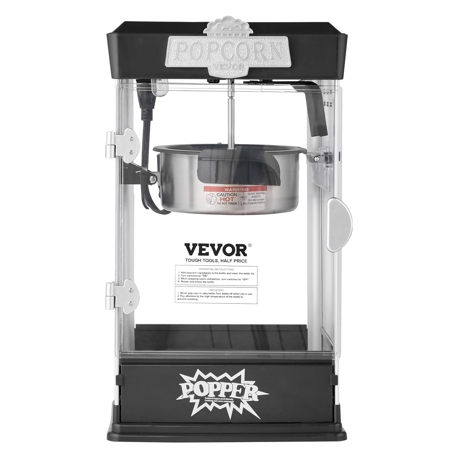 VEVOR Máquina para Hacer Palomitas de Maíz, 480 W, 4 oz, Produce 1,5 Galones por Tanda, Máquina para Hacer Palomitas de Maíz de Sobremesa, Incluye 3 Palas, Estilo Cine, Negro, 275 x 240 x 485 mm