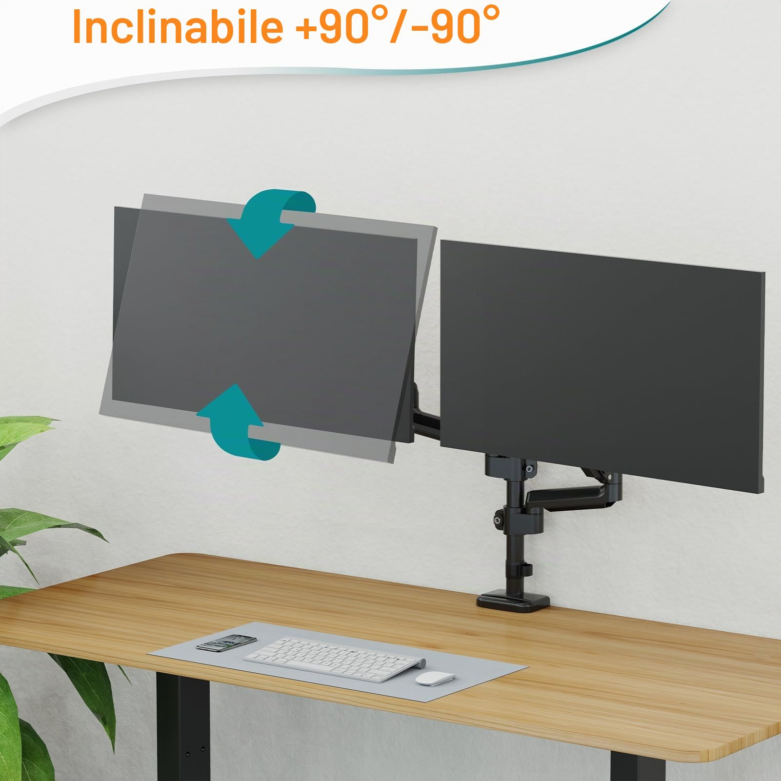 ELIVED Supporto per monitor 2 monitor per schermi da 13 a 32 pollici con VESA 75/100, molla a gas 2 supporti per monitor, girevole a 360°, 9 kg, altezza regolabile braccio monitor EV6032