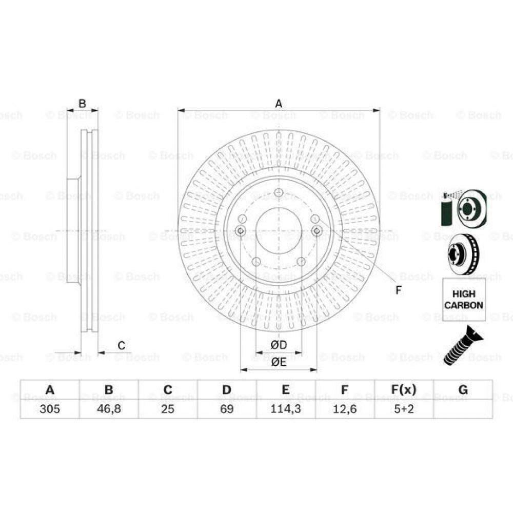 Bosch BD2643 Bremsscheibensatz - 305 mm massive Bremsscheiben - Vorderachse - ECE-R90-zertifiziert - lange Lebensdauer, moderner Korrosionsschutz - 1 Satz aus 2 Scheiben