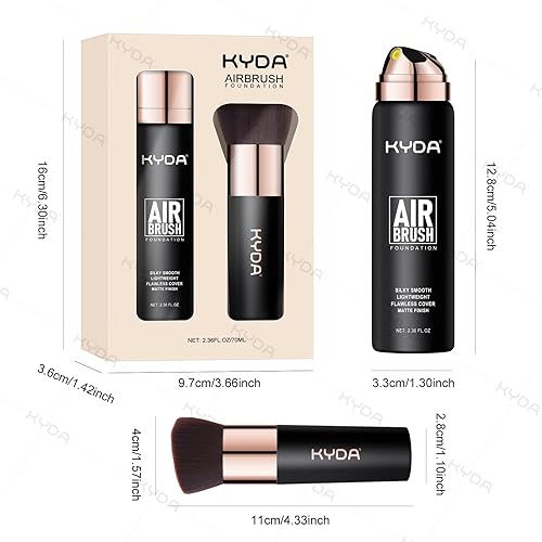 Miniatura 9 de KYDA Aerosol de base AirBrush - Maquillaje de base sedosa en niebla, cobertura impecable para un acabado cremoso suave, fórmula transpirable y