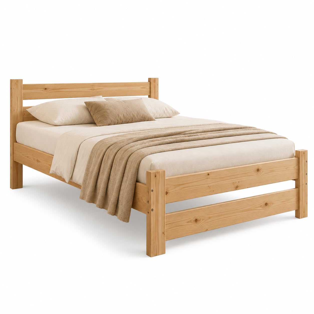 Massivholzbett | Futonbett | Naturholzbett bettgestell | Hochbett aus 100% Naturholz | kopfteil Bett | Bett mit lattenrost Und kopfteil |Seniorenbett | bettgestell (90x200 cm)