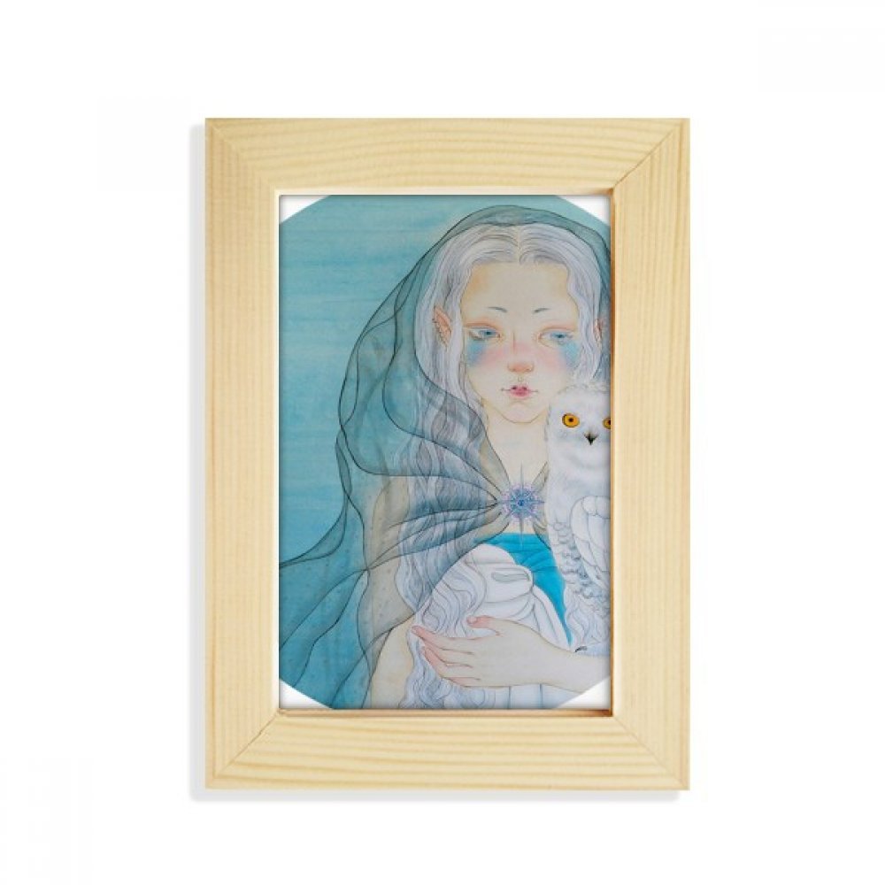 Cadre photo bois aquarelle hibou bleu pour embellir un bureau terne