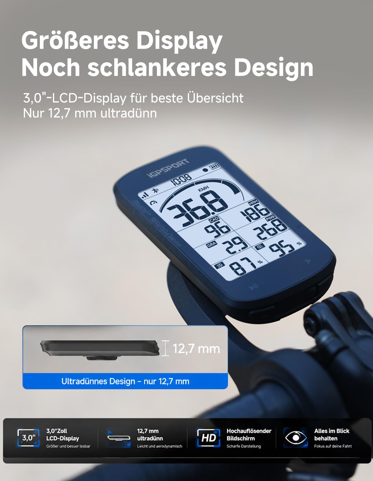 iGPSPORT BSC100MAX Fahrradcomputer Kabellos, 3 Zoll Display Automatische Aufnahme, 40H Akkulaufzeit, GPS Fahrradcomputer