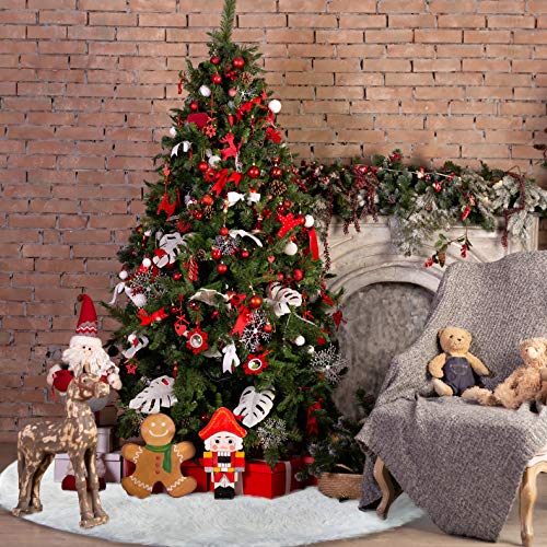 TOBEHIGHER Christmas Tree Skirt - 48 inches White Luxury Soft Faux Fur Tree Skirt, Pet Favors for Xmas Tree Decorations and Ornaments Fluffy Long Fur