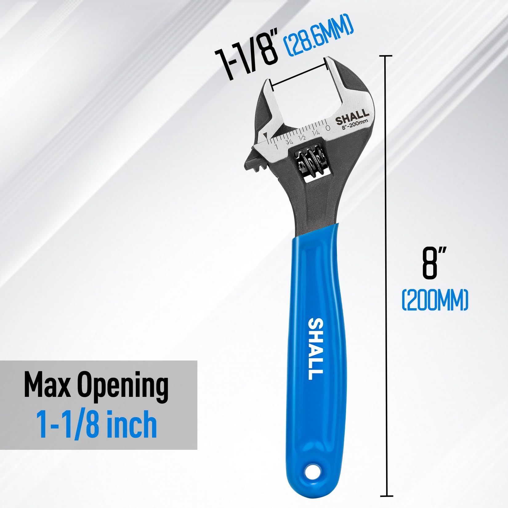SHALL 8 Inch Adjustable Wrench - Cr-V Steel -2 SHALL 8 Inch Adjustable Wrench - Cr-V Steel -2
