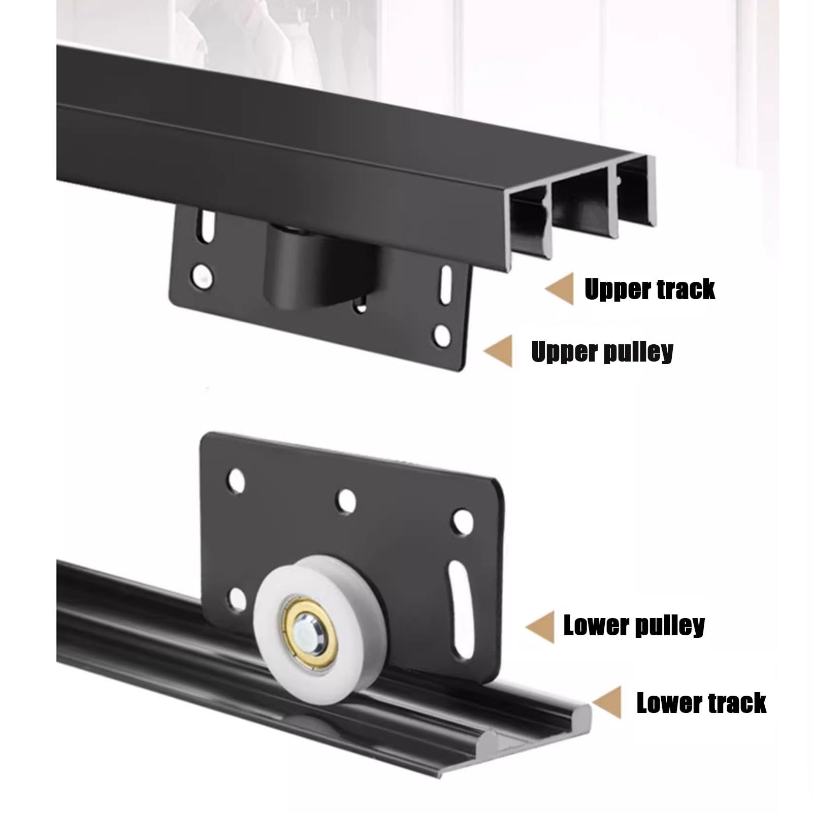 Schiebetürschiene for den Kleiderschrank, Beschlagsatz for Schiebetüren aus Aluminium, Zwei Reihen von Riemenscheiben, leiser und reibungsloser Betrieb, (Silver,110cm)