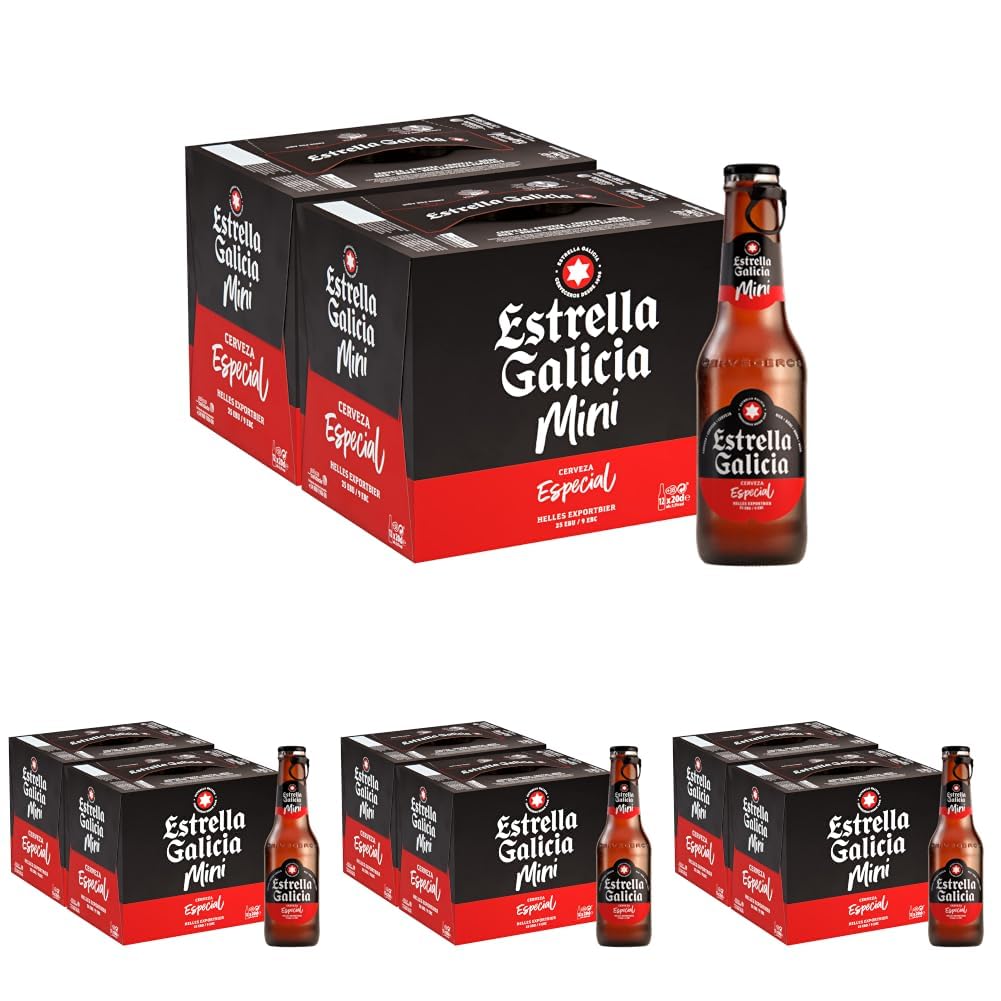 Estrella Galicia - Especial Mini, Cerveza Lager, 24 Botellines x 20 cl (Paquete de 4)