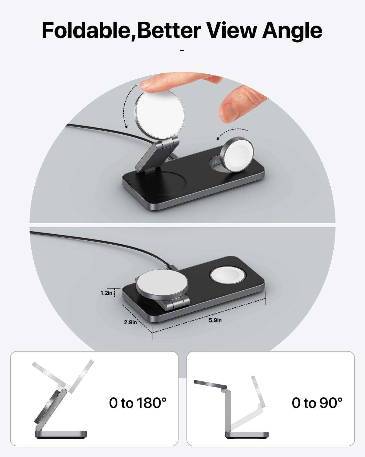 Stazione di ricarica wireless 3 in 1 per dispositivi Apple, supporto magnetico pieghevole da viaggio compatibile con MagSafe per iPhone Air/serie 17/16/15/14/13/12, Apple Watch e AirPods Pro/3/2, nero