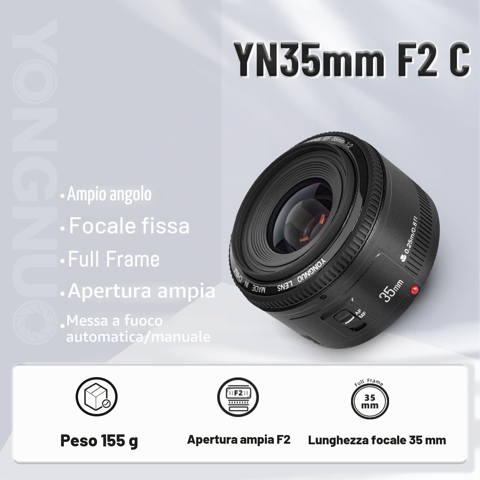 Yongnuo yn35 mm Canon – Obiettivo per fotocamera DSLR | Per fotocamera Canon EF Mount EOS