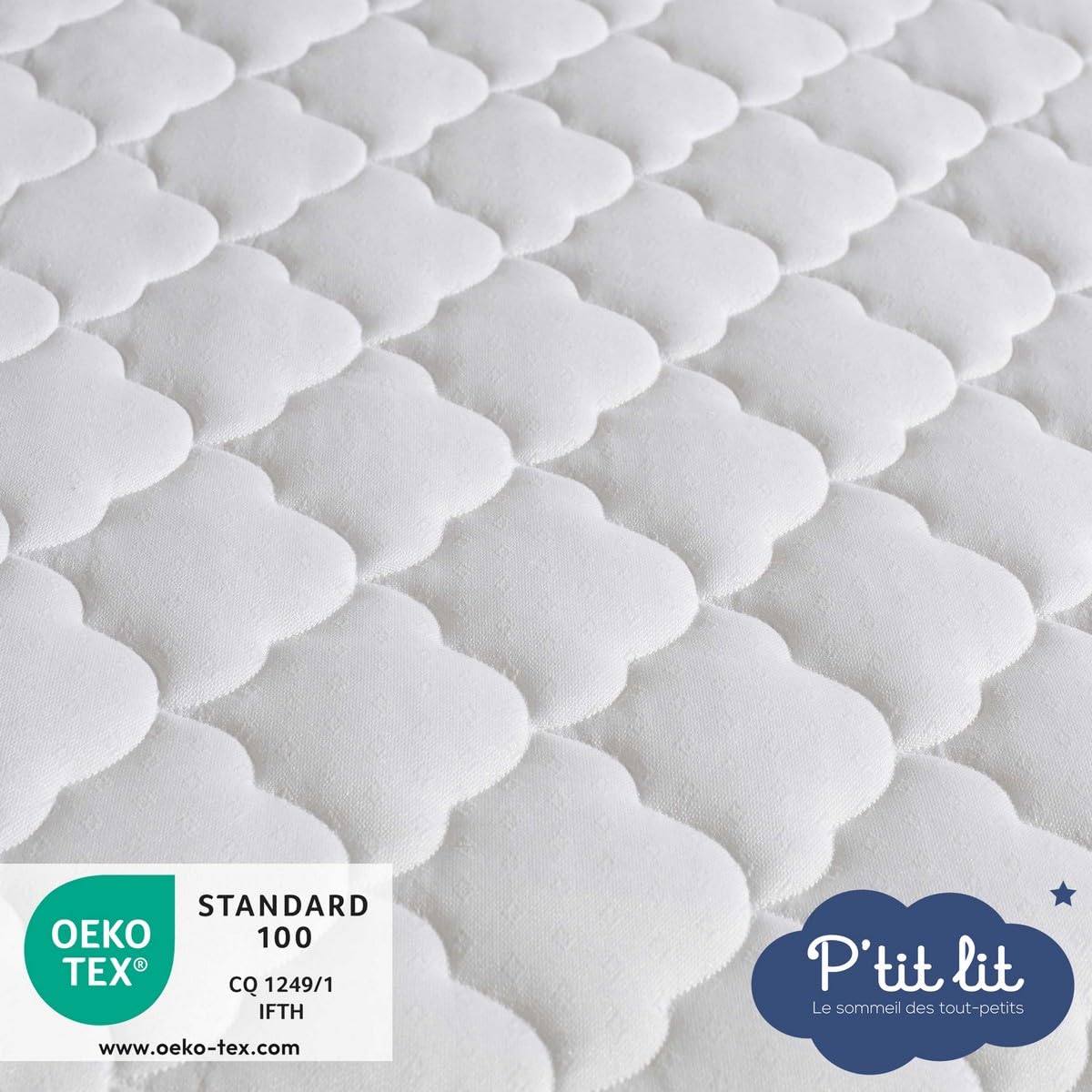 P'tit lit, Materasso Lettino Climatizzato, 60x120 cm, 1 Lato Estivo/ 1 Lato Invernale, Anti Acari, Sfoderabile, Oeko Tex, Fabbricazione europea