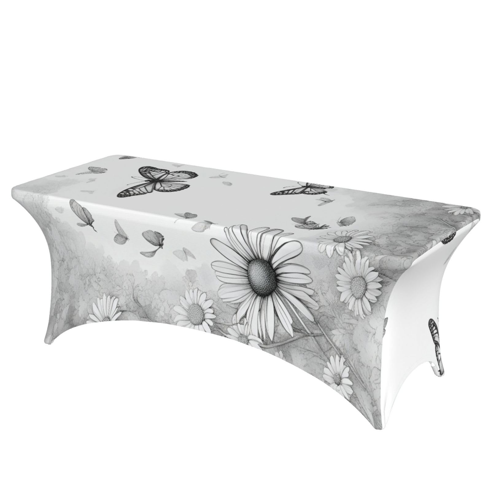 AYYQWE Butterfly Daisy Print Elastic Rectangular Tablecloth For Banquet Outdoor Picnics Office Table Cover