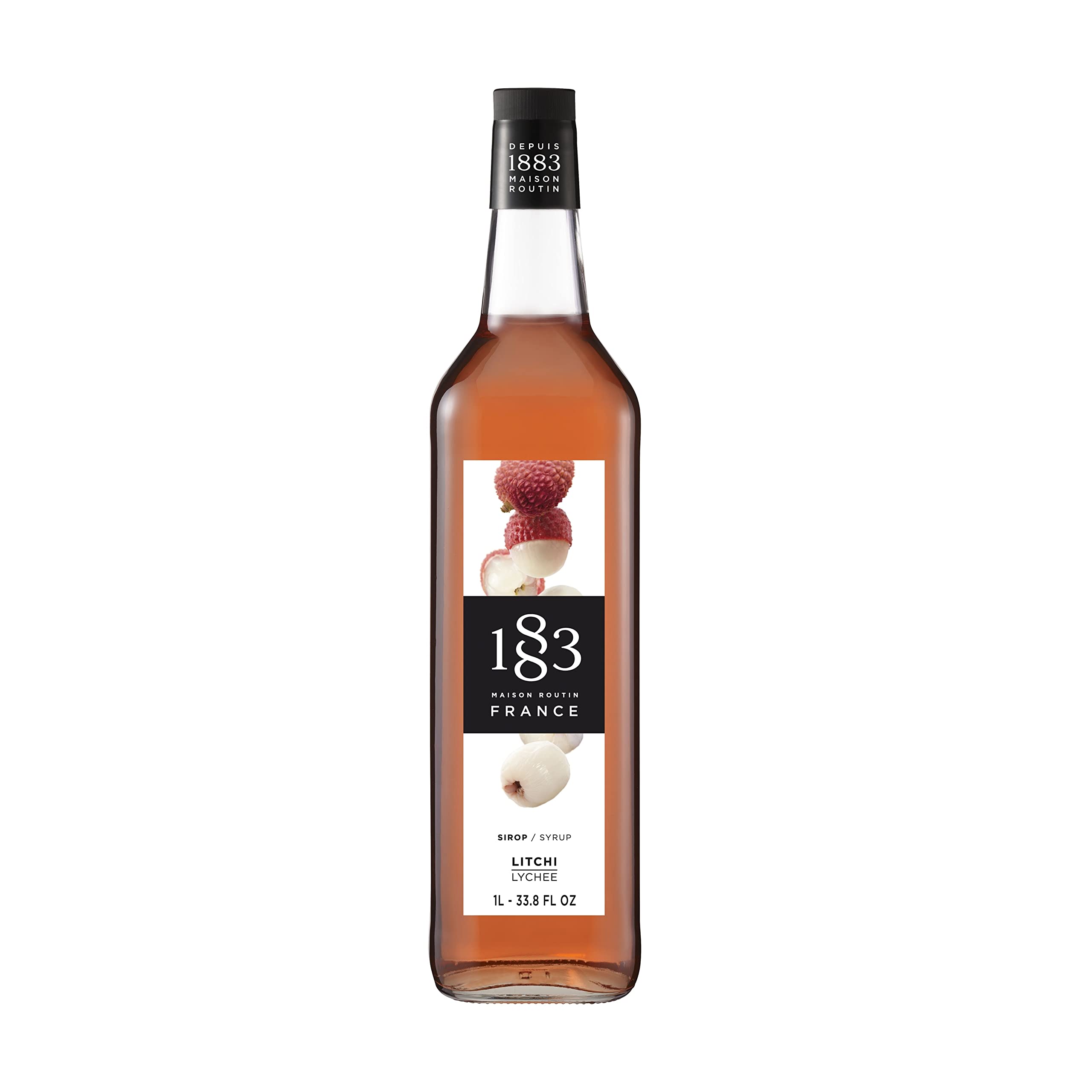 1883 Maison Routin Premium Lychee Syrup for Cocktails & Mocktails - Vegan-Friendly, Allergen-Free, No Preservatives- 1L Glass Bottle