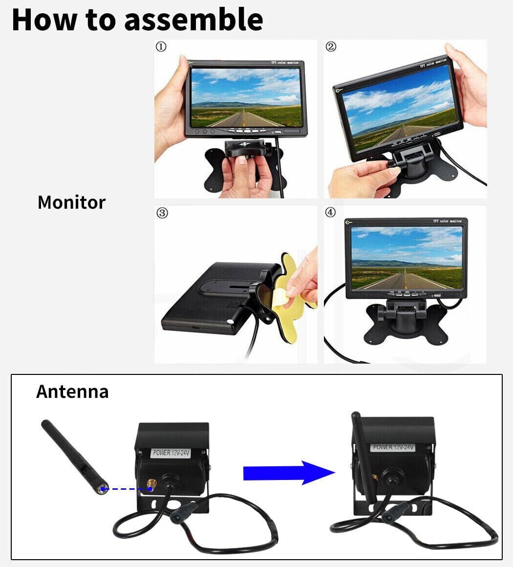 Système de caméra de recul numérique sans fil, écran divisé AHD de 7 pouces avec caméra de recul étanche IP69, vision nocturne infrarouge, double caméra de recul pour camion/remorque/camping-car/van