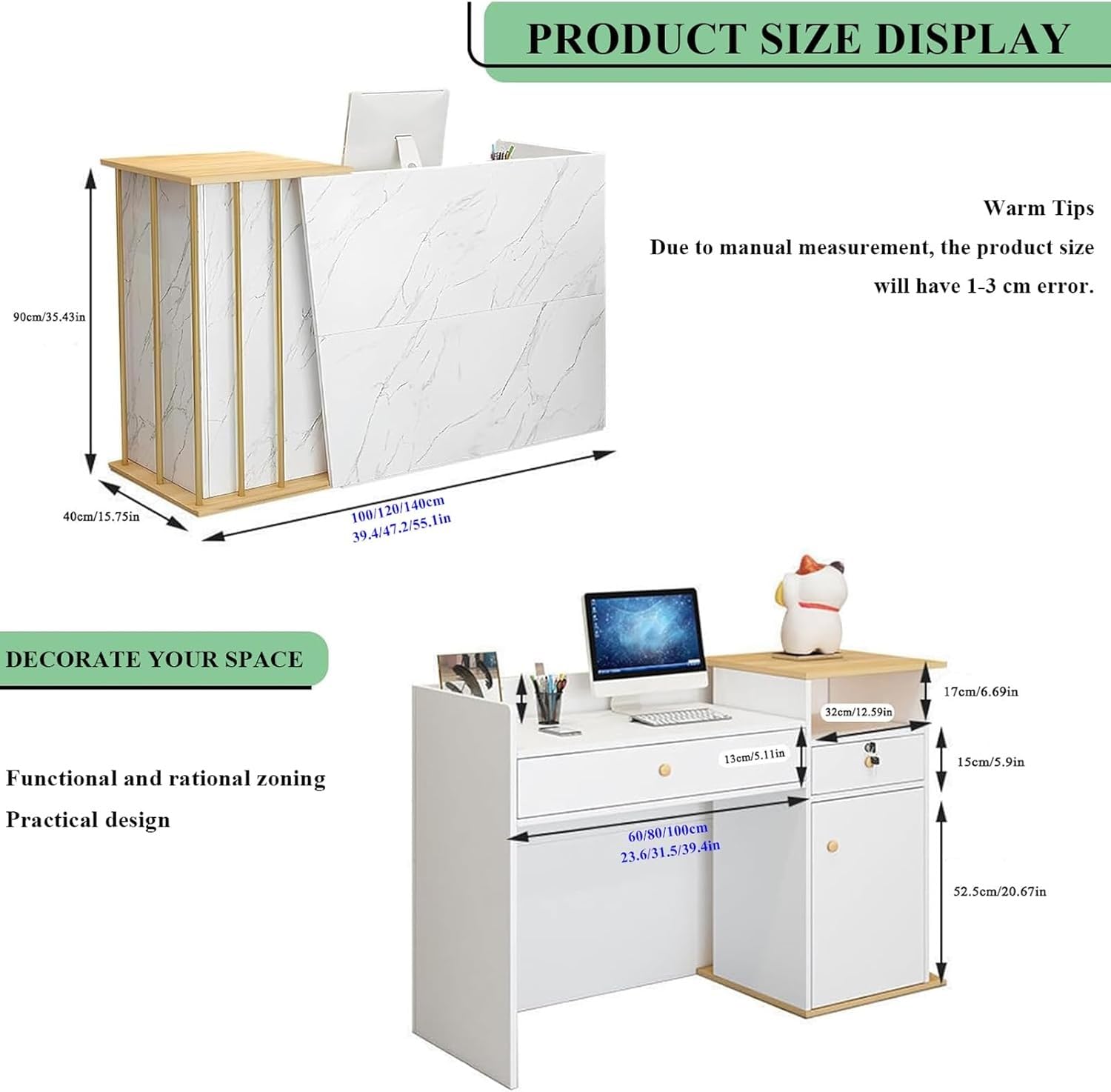 Mostrador de Recepción con Escritorio Integrado y Estantes Abiertos, Mostrador Moderno para Oficina, Clínica, Salón, Tienda o Área de Recepción