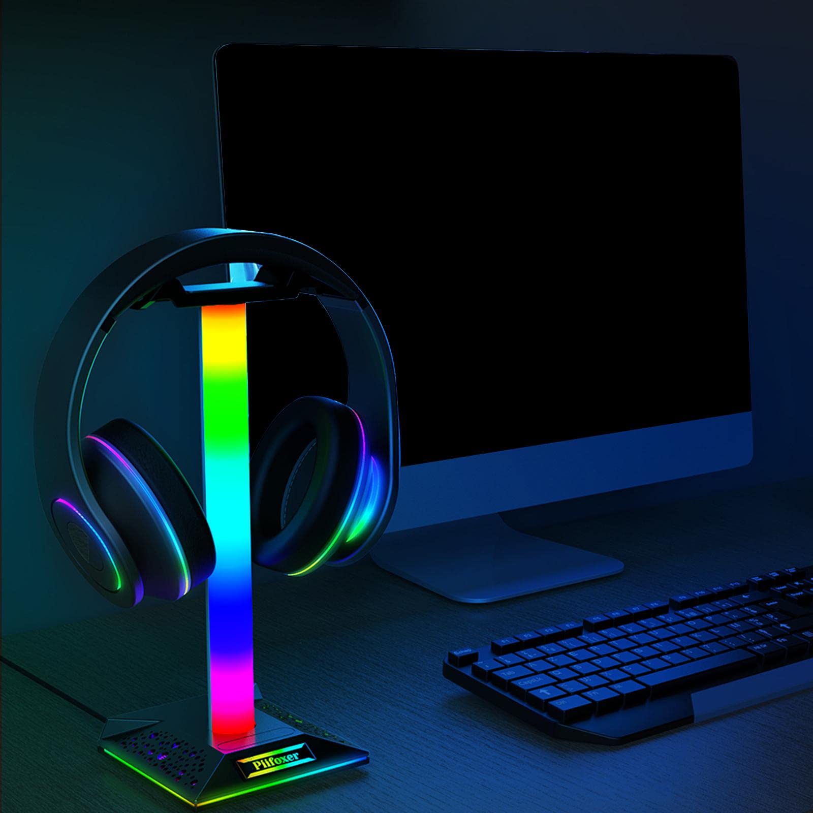 2 x supporto universale per cuffie RGB 3,5 mm, resistente per scrivania, PC, laptop