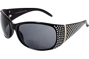 Galaxy Women's Motorcycle Bifocal Sunglasses with Chrome Rhinestone Look & Black Frames