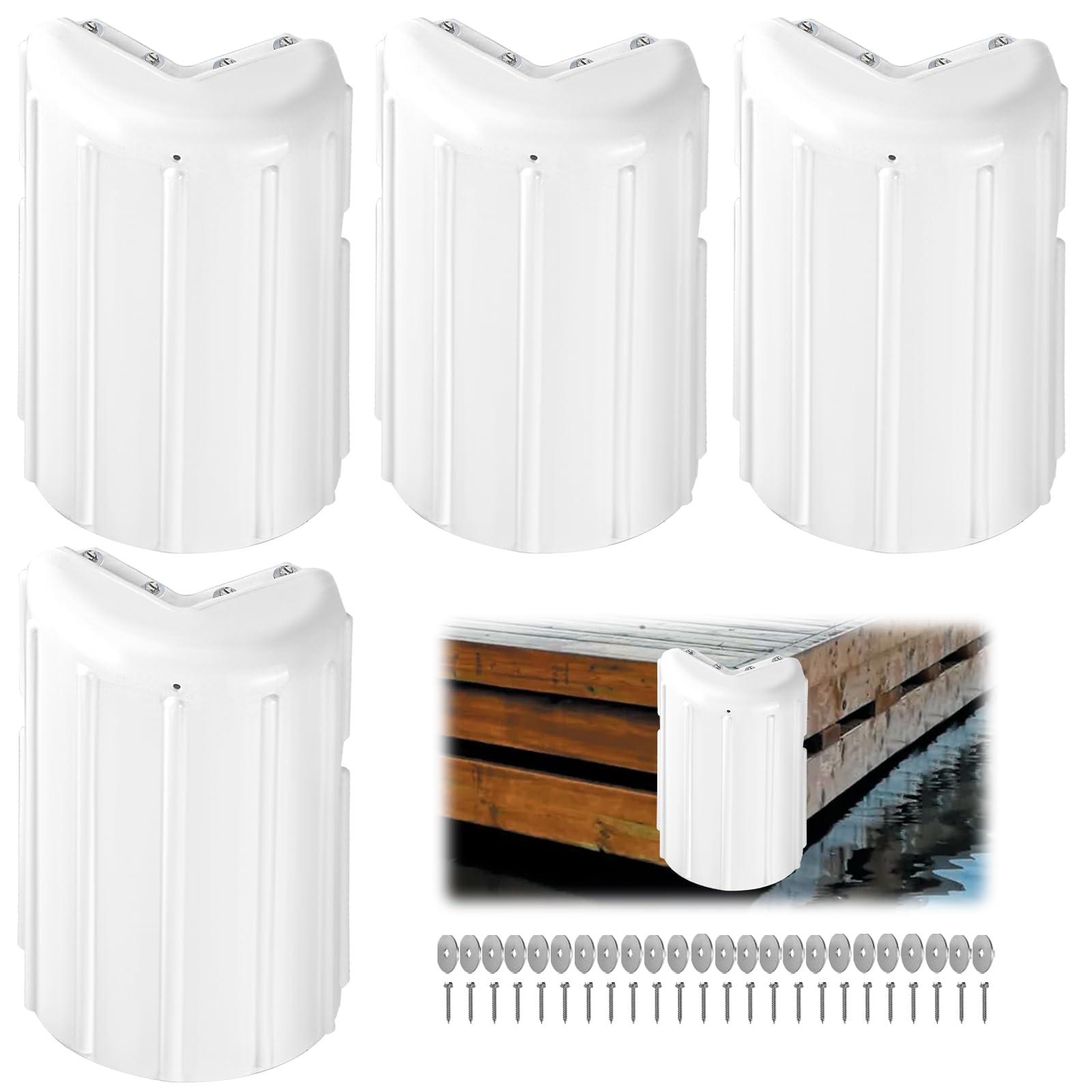 Dock Bumpers Fenders,Dock Corner Bumper Fender for Marine Boats & Corner Docks Protection,Inflatable,Marine-Grade Vinyl,UV-Resistant,Stainless Steel Mounting Hardware Included,White-4 Corner Fender