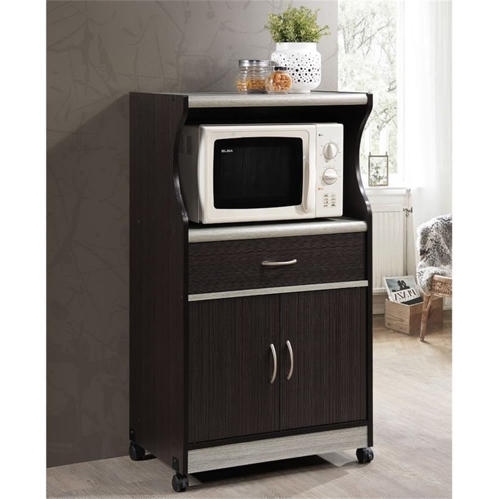 Amazon.com: Hodedah Microwave Contemporary Wooden Kitchen Cart in