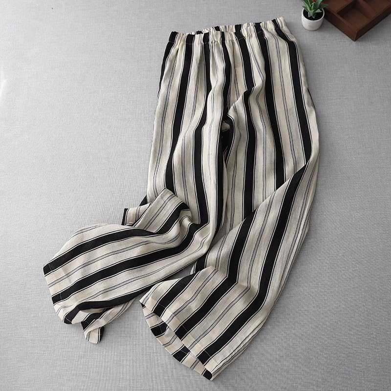 Summer Artistic Striped Linen Casual Pants for Women2