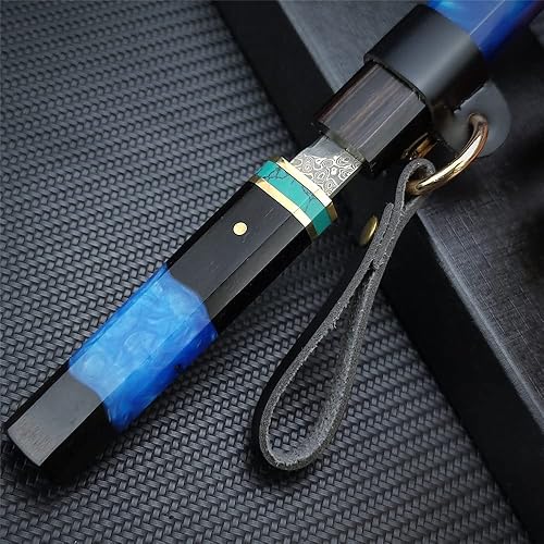 Miniatura 5 de HUAAO Mini cuchillo katana, cuchillo de hoja fija de acero de Damasco con mango de ébano, cuchillo de abridor de letras de espada japonesa para