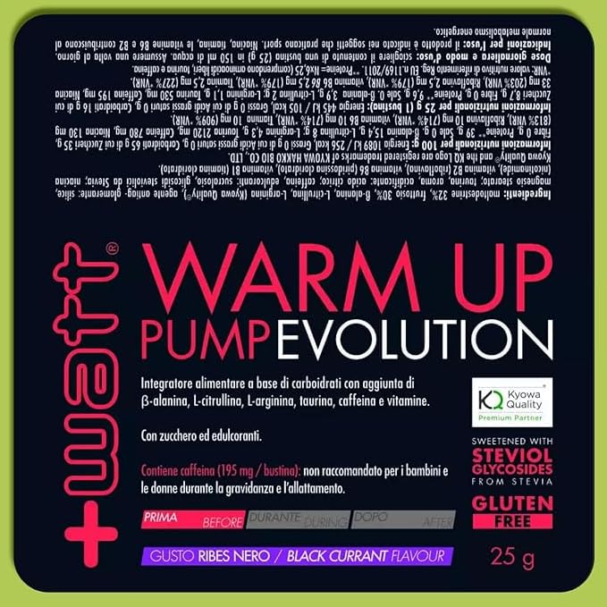 Warm Up Pump Evolution - Integratore alimentare a base di carboidrati, con aggiunta di vitamine, β-alanina, L-arginina, Caffeina, Taurina, L-Citrullina (Box 20 bustine)