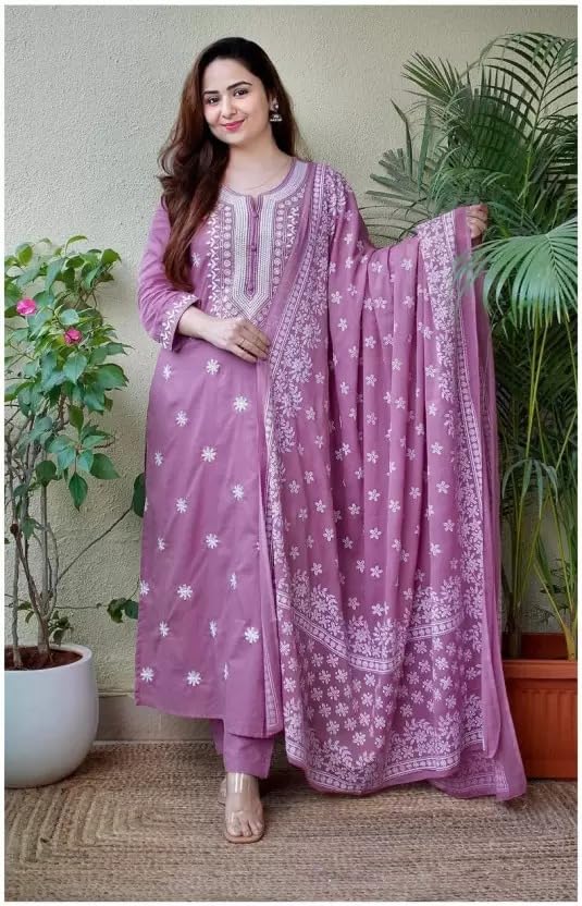 Image of ZANETA Women's Stylish Rayon Printed Kurta and Pant Set with Dupatta|Ethnic Wear|3 /4 Sleeve|Traditional Suit for Ladies