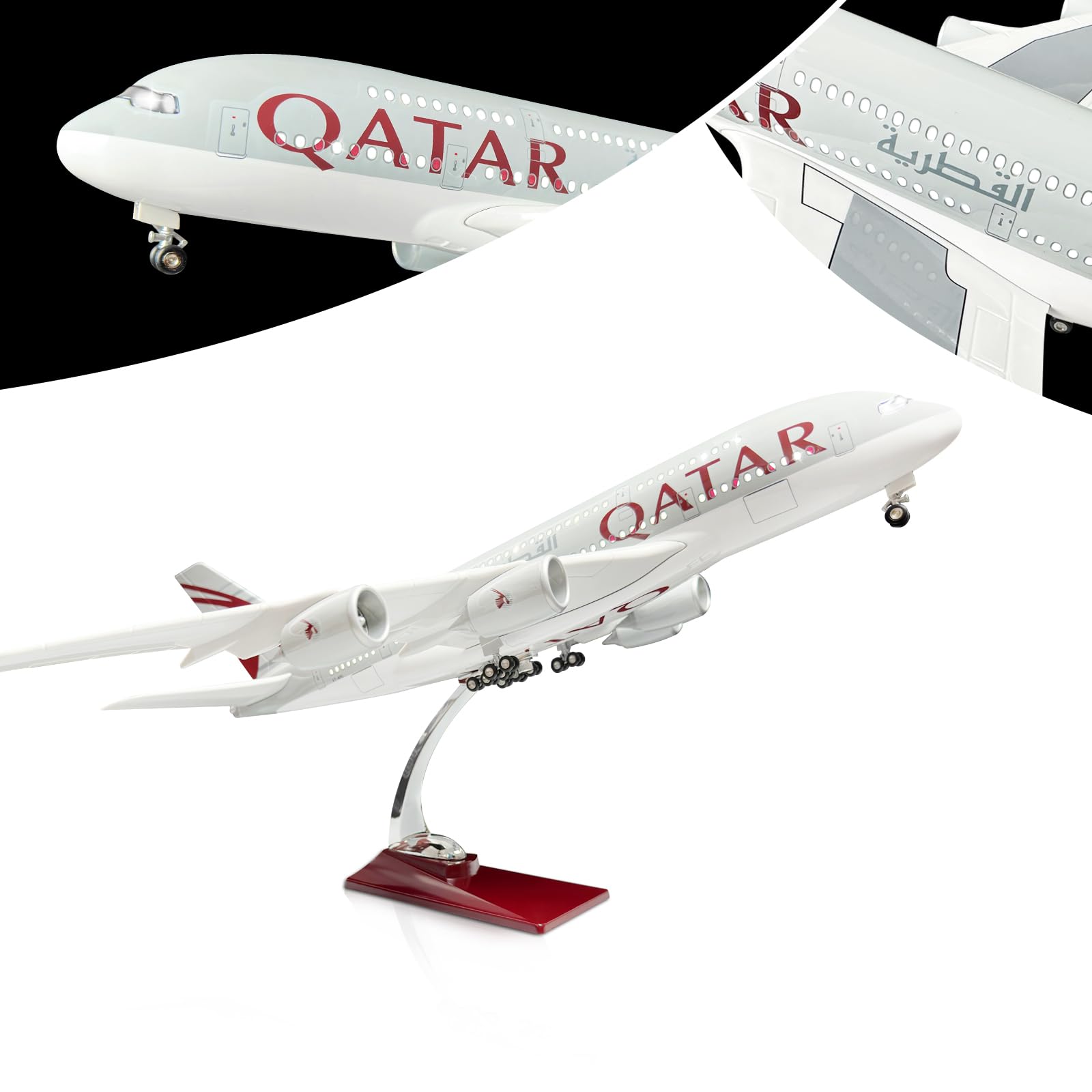 Large Model Plane 1:160 Qatar A380 Model Airplane Model for Adults with LED Light Gift for Business/Birthday/Christmas