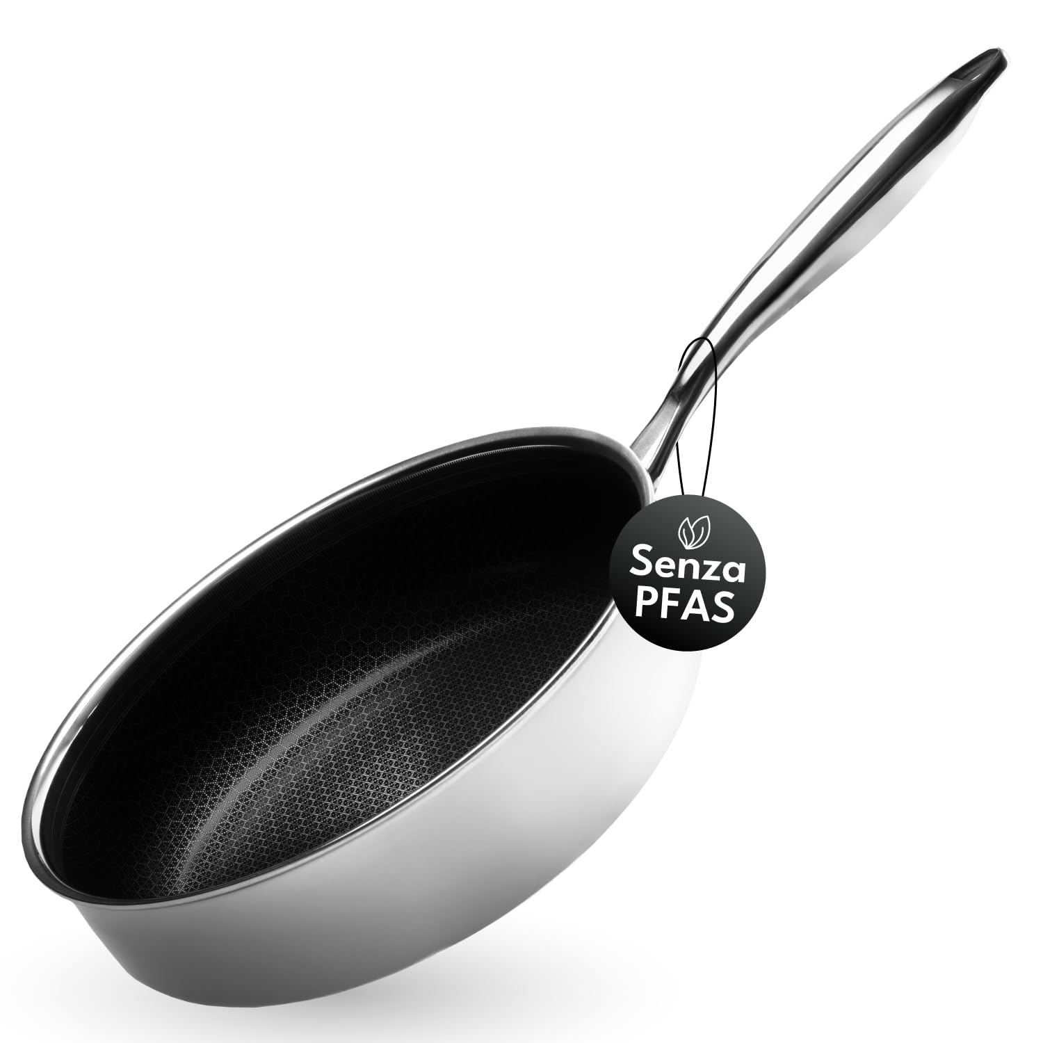 Onyx Cookware Padella da 26 cm – 3,7 l | Padella profonda per tutti i piani cottura | Superficie antiaderente antigraffio | A 3 strati in acciaio inox/alluminio | Resistente al forno