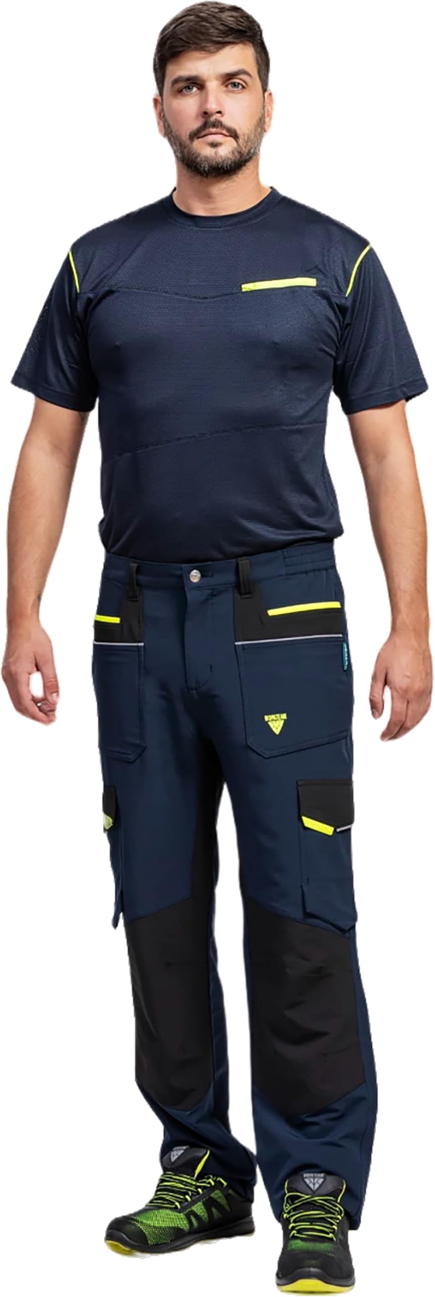 WORKTEAM Pantalón de Trabajo Elástico, Multibolsillos con Cremallera, con Cintura elástica y Reflectantes. Alta Comodidad y Resistencia. Hombre