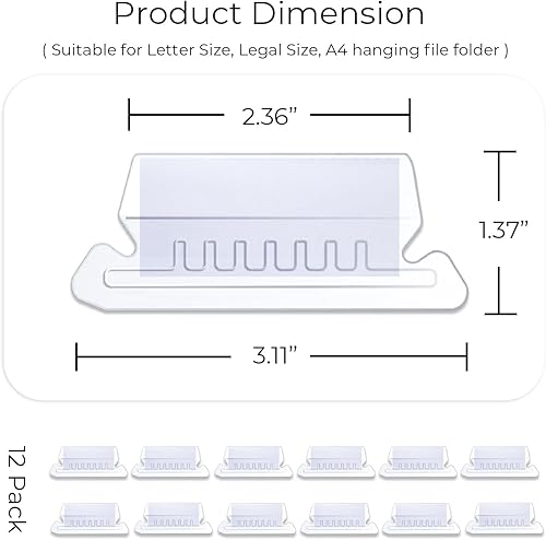 Miniatura 4 de Y YOMA Paquete de 12 pestañas colgantes de plástico para carpetas de archivos con insertos, pestañas decorativas para colgar carpetas de archivos,