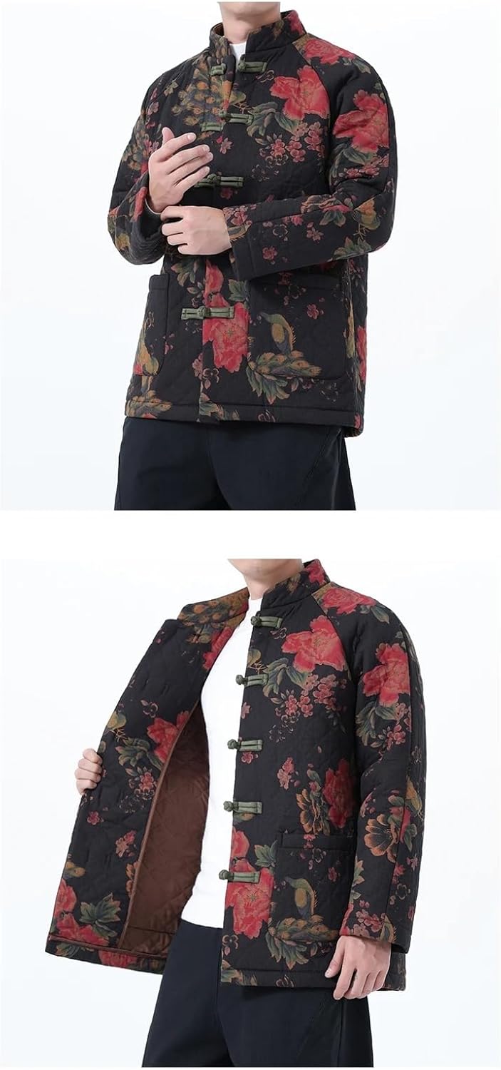 Chinese Style Jackets Men Retro Traditional Print Tang Suit Mens Kung Fu Tai Chi Casual Parkas Coat