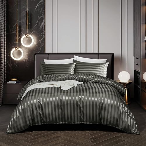 Juego de funda de edredón de satén de 3 piezas, estilo italiano, serie 1800, de lujo, seda rica, sedosa, súper suave, cierre de cremallera oculta,