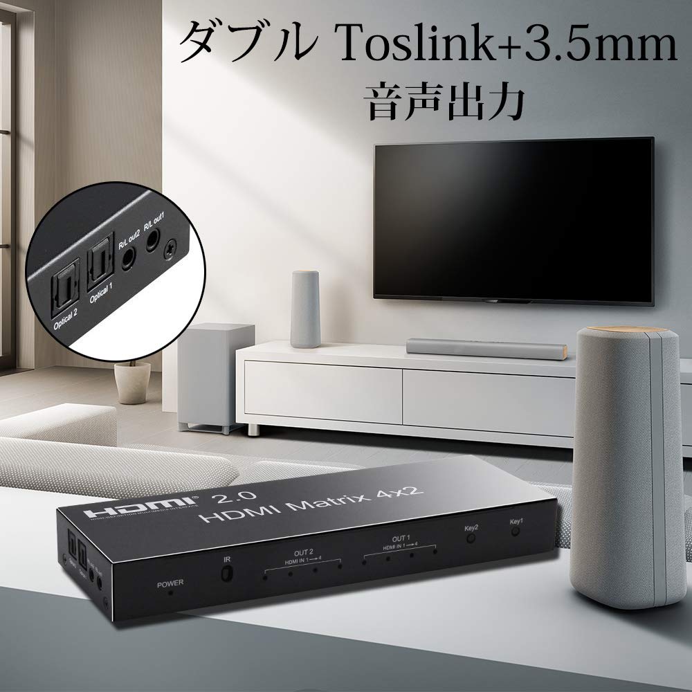 Amazon | HDMIマトリックス 4入力2出力 スイッチ セレクター